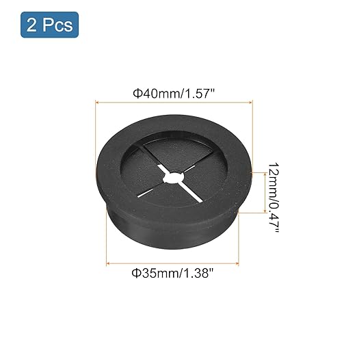 uxcell 2 Pcs Cable Cord Grommet, 1-3/8 Inch (35mm) Desk Grommet Flexible Rubber Grommets Wire Hole Cover Pass Through for Office Computer Desk Wire Organizer, Black