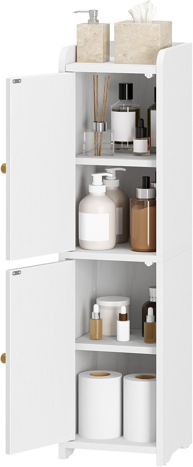 Hzuaneri Bathroom Storage Cabinet, Small Corner Floor Cabinet with 2 Doors and Adjustable Shelf, Narrow Toilet Paper Cabinets, Bathroom Organizer for Small Spaces, 7.9" D x 7.9" W x 29.5" H White