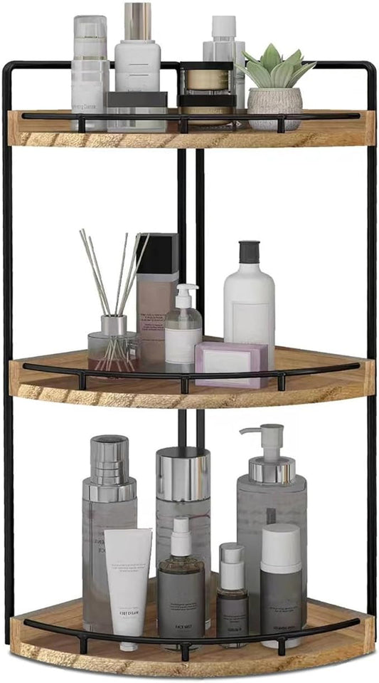 3-Tier Corner Bathroom Organizer Countertop for Storage, Rustic Brown