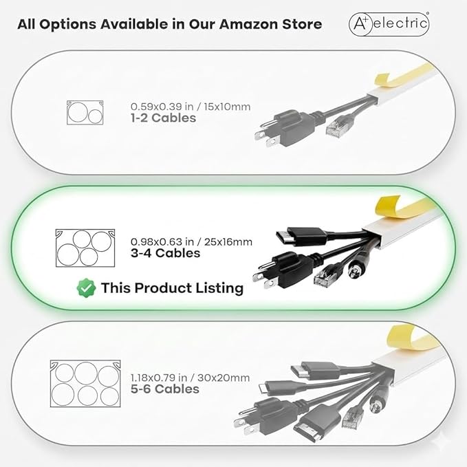 A+ ELECTRIC Cord Cover Full Kit, 26ft/315in Self-Adhesive Cable Raceway