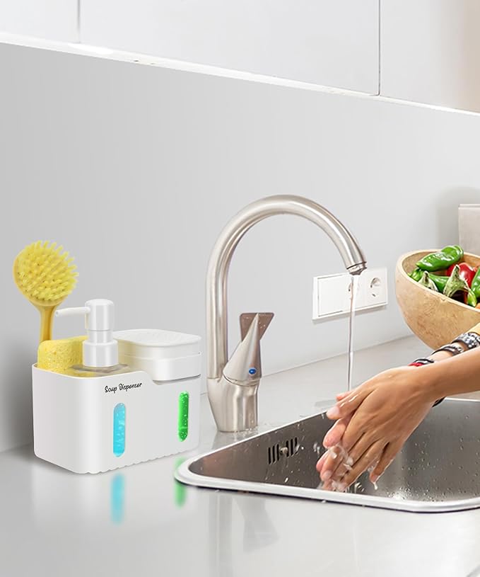 Hand Soap and Dish Soap Dispenser Set for Kitchen, White