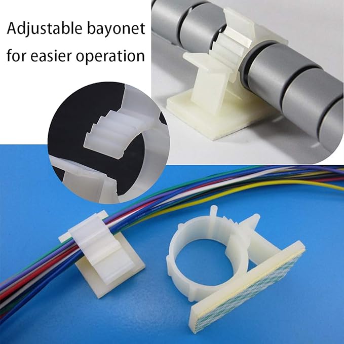 Adjustable Cable Clips Self-Adhesive Wire Holder Cable Organizer Adhesive Wire Clamps, White, 25 Pack