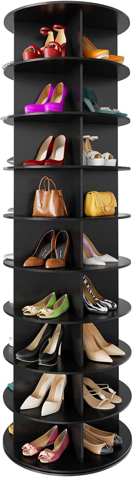 9 Tier Rotating Shoe Rack Tower, Spinning Shoe Display Lazy Susan, 9-Tier Black