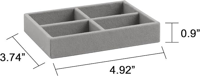 Small Jewelry Tray Set, Stackable Velvet Jewelry Organizer Tray, Set 2,Grey