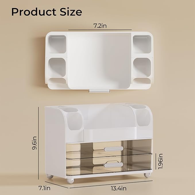 Makeup Organizer for Vanity with 2 Large Drawers, White