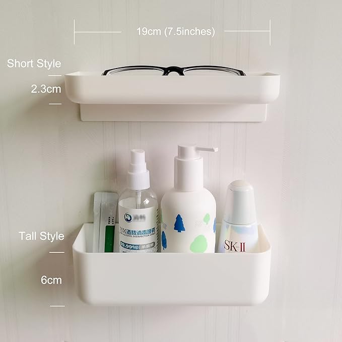 Adhesive Plastic Floating Shelf Stick on Wall Mounted Shower Caddy Shower Organizer for Bathroom Kitchen Extra Storage Needed (2pcs Short)