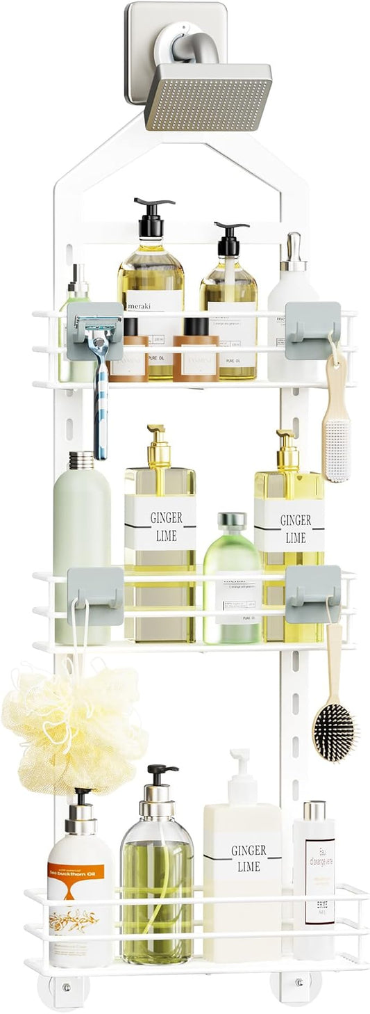 Adjustable Anti-slip Shower Caddy over Head, White