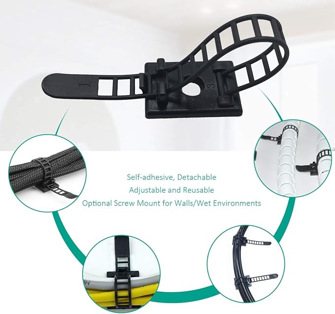 25 Pieces Desk Wire Organizer Cable Ties Zip Ties Adhesive Cord Clips Cable Management Cord Keeper Desk Wire Management