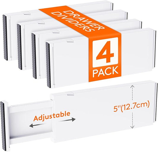 4 Pack 5" High Drawer Dividers 34-56cm/13.5-22" Adjustable Drawer Organizer