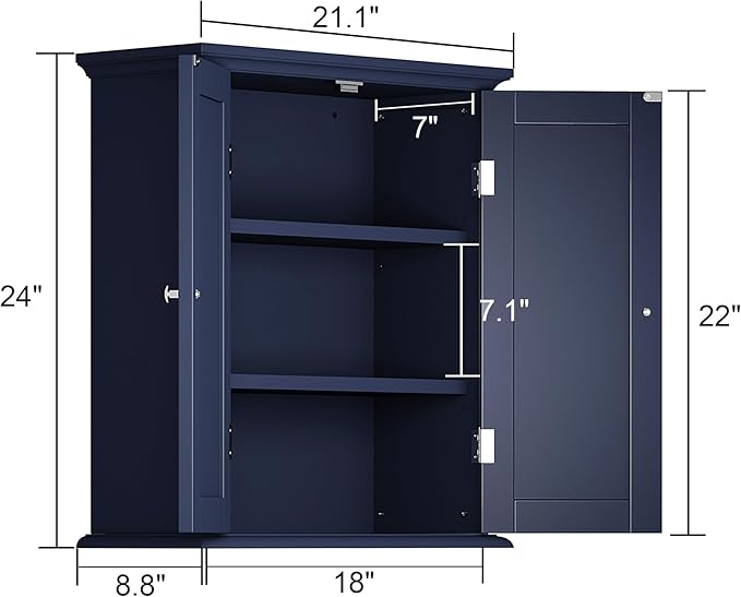 Bathroom Wall Cabinet, Over The Toilet Space Saver Storage Cabinet, Navy Blue