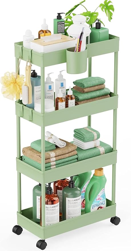 Slim Rolling Storage Cart, 7.1" W+Green