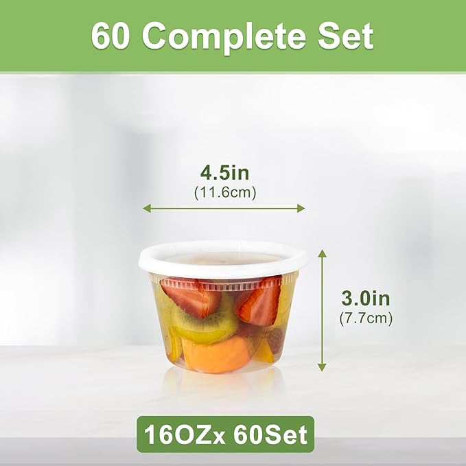 60 Sets (120-Piece) Deli Containers with Lids 16 oz