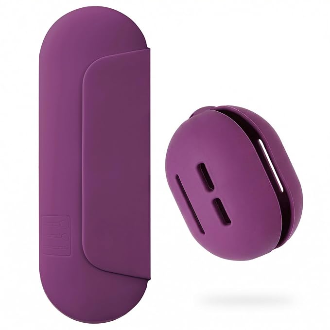 AGIKET 2 IN 1 Silicone Makeup Brush Holder with Beauty Make Up Sponge Holder Case：Soft Portable Cosmetic Face Brushes Holder with Upgrade Anti-Fall Out Magnetic Closure - Dark Pruple