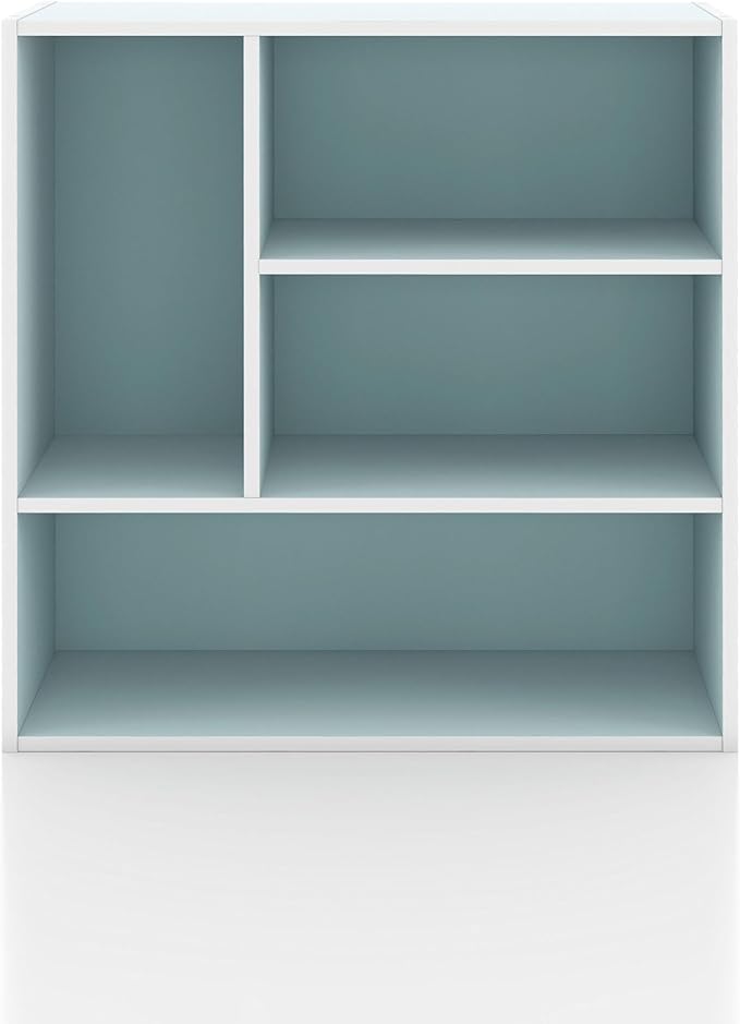 Homes: Inside + Out Apexa 4-Vertical Storage Organizer Shelves, Stackable Wood Bookcase for Organization, Dorm Teen Room Decor & Home Office, Light Blue
