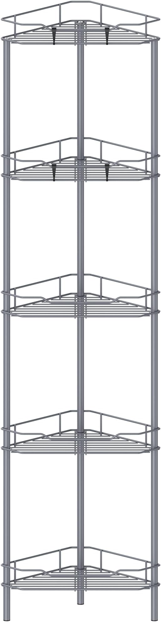 5 Tier Floor Standing Corner Shower Caddy Organizer Shelf with Hooks, Dark Gray