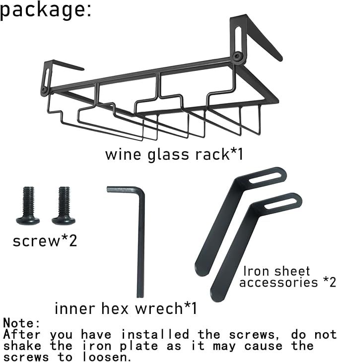 Adjustable Under Cabinet Stemware Holder - Metal Wine Glass Hanger Organizer for Kitchen, Bar, Shelf - Rustproof Hanging Storage Rack for 6-8 Glasses - Space Saving Decor (Black, 3 Rows)