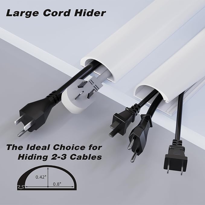 78" Silicone Cord Hider for Wall Mount TV,Large Self-Adhesive Cable Hider for 2-3 Cords,Cable Management Under Desk,Cord Organizer,Cable Raceway Home & Office Trim,Cord Concealer Channel,White