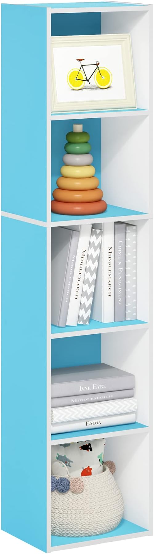 Furinno PASIR Book Shelf, 5-Tier Modern Bookshelf, Light Blue/White
