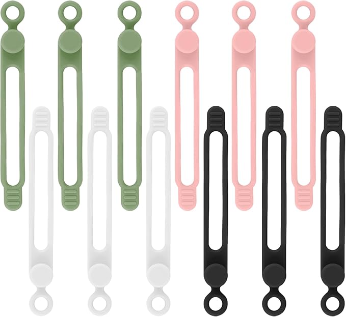 12Pcs Silicone Cable Ties, Reusable Cable Organizer, Multicolor Straps for Charging Cords