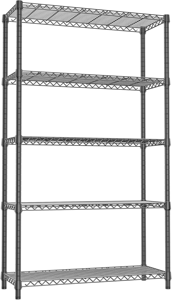 IZEUK 5-Tier Heavy Duty Black Metal Storage Shelving Unit, Wire Shelves for Home, Kitchen, Office and Garage Organization, 1250 lbs Weight Capacity, 15.7" D x 45.3" W x 70.9" H