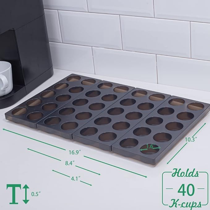 Coffee Pod Storage Organizer for Kitchen Drawer,Holders 40 K CUP, Premium Plastic Tray With Non-slip mat