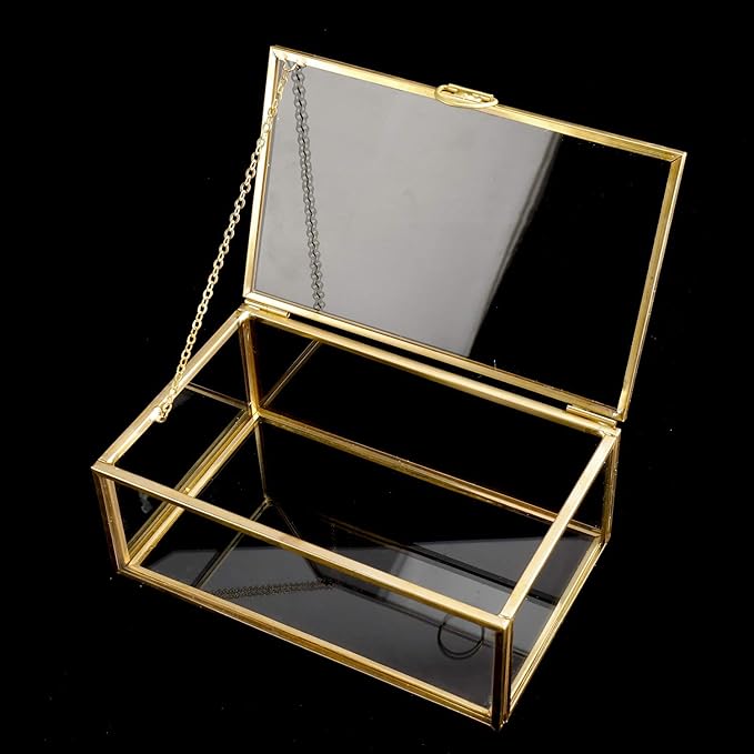 HighFree Vintage Glass Box with Lid - Clear Jewelry Glass Display Box Keepsake Box - Home Decor Decorative Box for Trinket Rings Bracelet (Gold, X-Small)