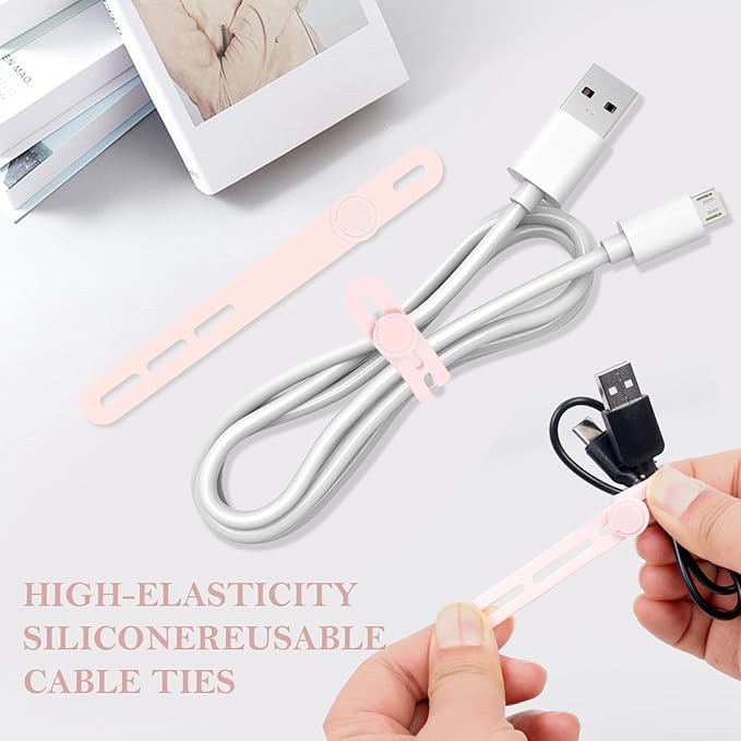 30Pcs Silicone Cable Ties, Pink