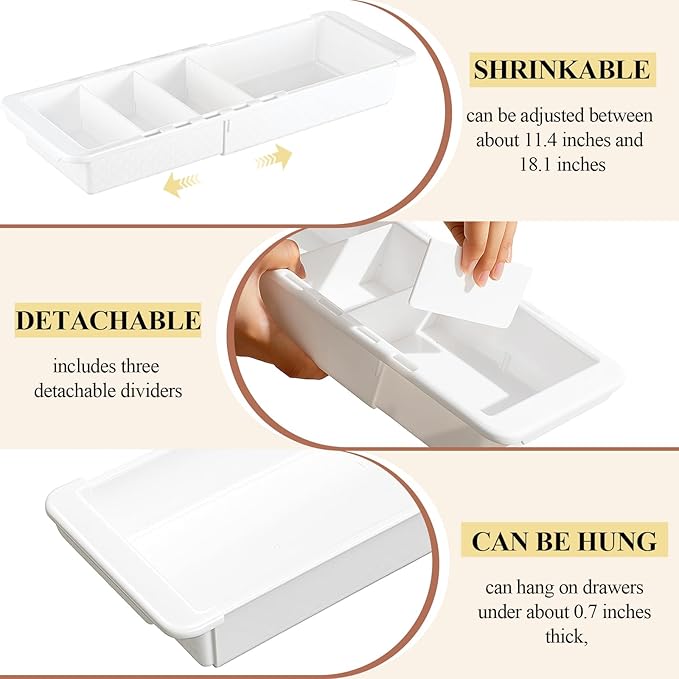 3 Pcs Expandable Drawer Organizer Bins Adjustable Deep Drawer Hanging Organizer