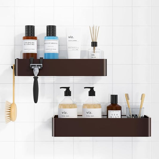 Kitsure Shower Caddy - 2 Pack Adhesive Shower Organizer, Rustproof Metal Shelves, No-Drill Bathroom Organizers and Storage, Brown, Large