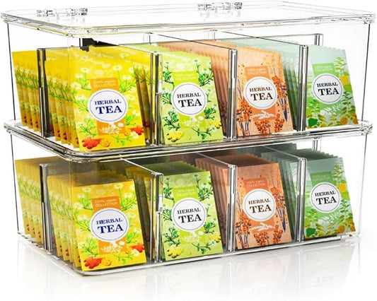 Utopia Home, Tea Bag Organizer With Lids, (2 Pack) Clear Pantry Storage Box