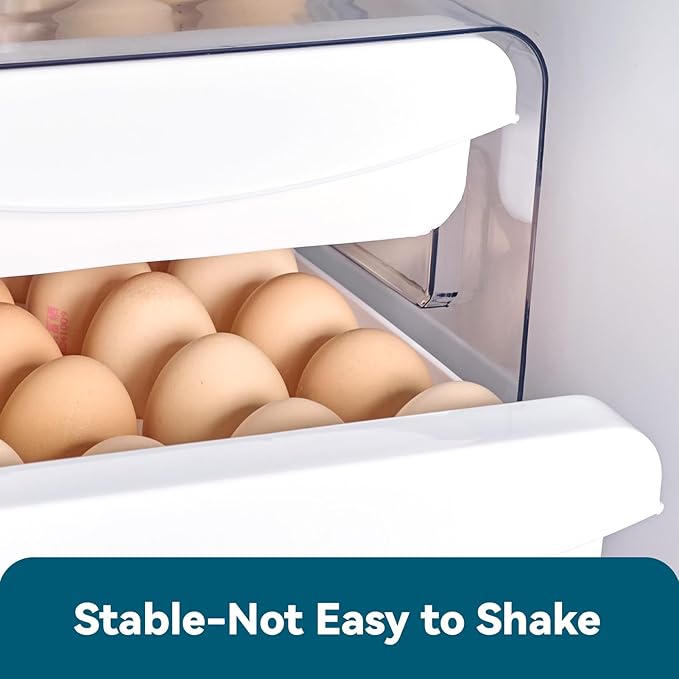Luckore Egg Container Holders Dispenser for Refrigerator 40 Eggs, 2 Tier Clear Stackable Holder Tray with Drawer for Fridge, Storage Container with Handles for Refrigerator, Countertop