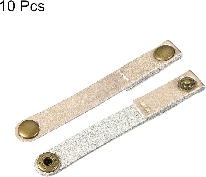 MECCANIXITY Pack of 10 Leather Cable Straps Cord Organizer 90x12mm Portable Cable Leather Clips Golden Earphone Cord Management for Cable, Wire