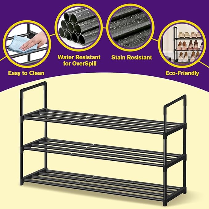 Shoe Rack, Metal Shoe Rack Organizer, Stackable Shoe Storage Shelf for Entryway