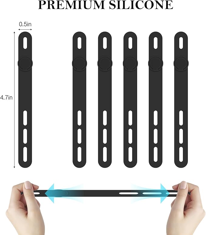 Donruby 30Pcs Silicone Cable Ties - Reusable & Washable with Adjustable Locking Buckles, High Elasticity Cable Management Straps for Home, Office, School, Travel Essential Cord Organizer (Black)