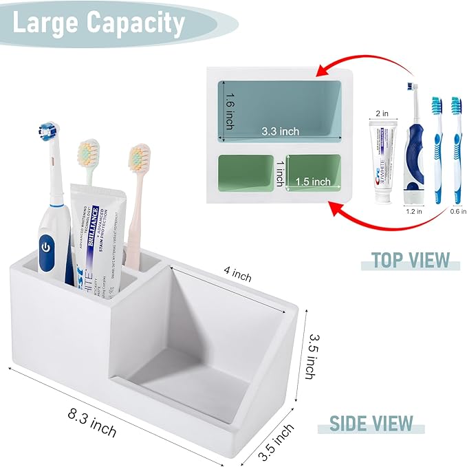 Diatomite Toothbrush Holders for Bathrooms, Quick Dry Electric Tooth Brush and Toothpaste Organizer Bathroom Accessories for Countertop, Vanity, Sink - Light Grey