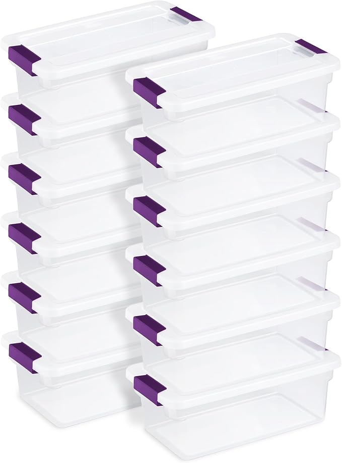 Sterilite 12-Pack ClearView Latch Box, Stackable Clear Organizer Bins with Lids, 6 Qt – Plastic Tote Containers for Closet, Office, Bedroom, Shelving Units and Everyday Home Storage Organization