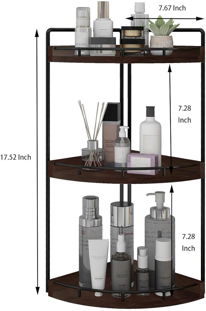 3-Tier Corner Bathroom Organizer Countertop for Storage, Vanity Tray, Walnut