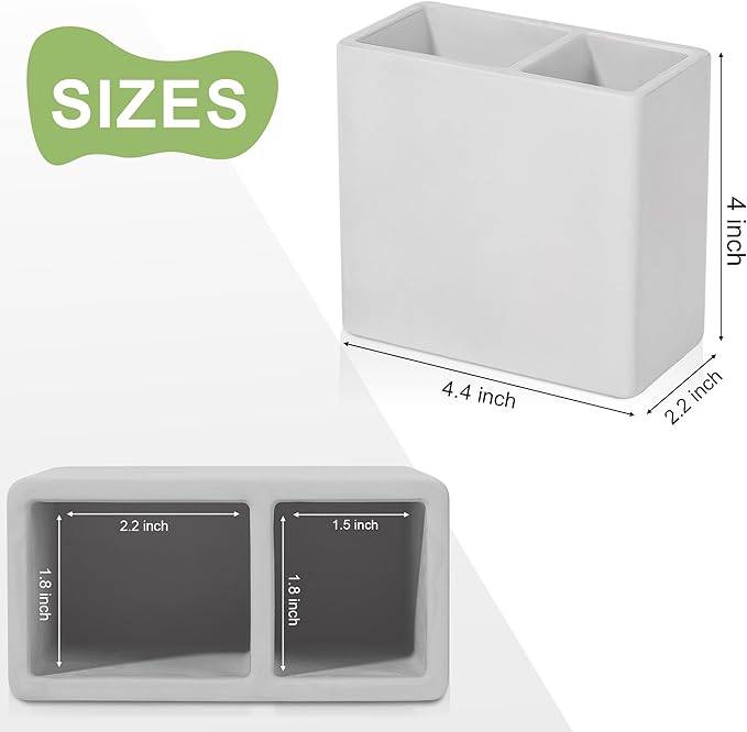 Diatomite Toothbrush Holder 2 Slots Tooth Brush Holder for Bathroom, Kids Electric Toothbrush and Toothpaste Organizer for Countertop, Shower, Vanity, Light Grey