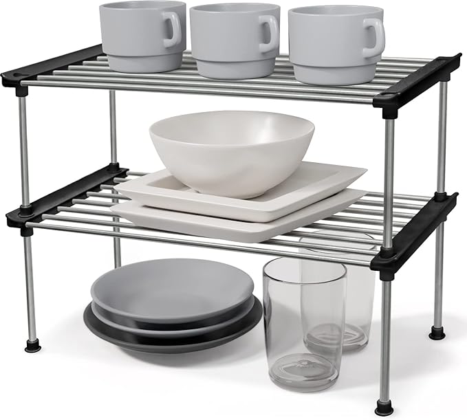 carrotez Cabinet Organizer Shelf, Set of 2 Stackable Kitchen Counter Shelves, Kitchen Cabinet Organizers and Storage, Pantry Storage Shelf Organizer, 15.7 x 7.8 x 6.1 - Black