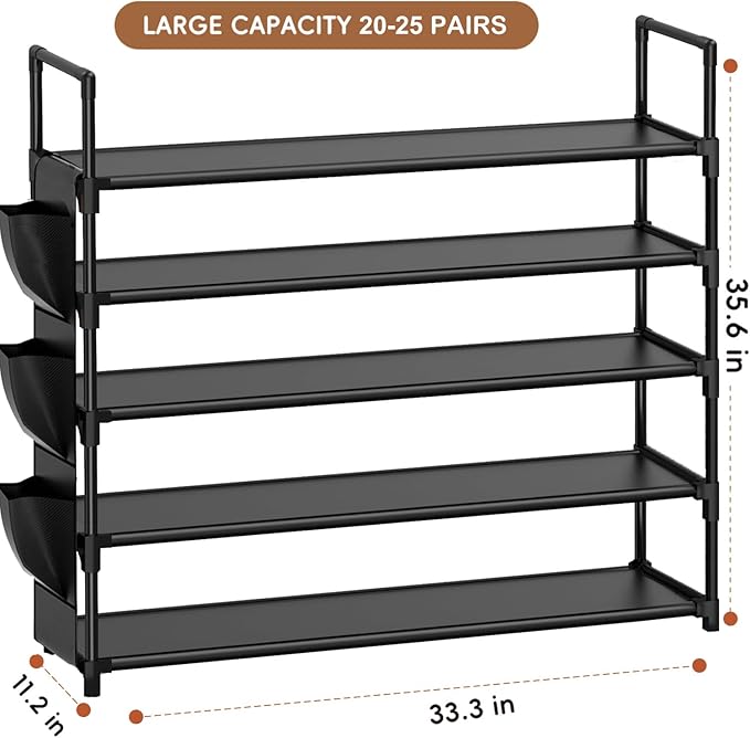 5 Tier Shoe Organizer Rack for Closet, Entryway, Garage, Door, Space Saving