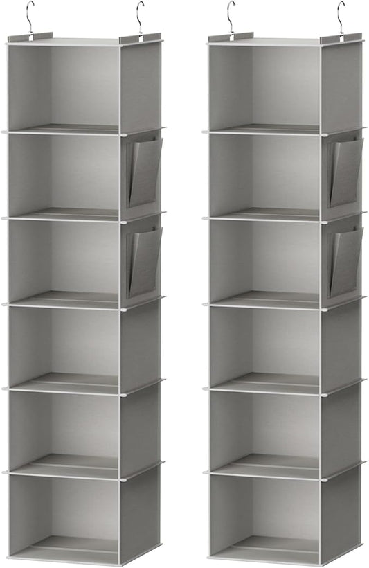 Hanging Closet Organizer, 6-Shelf Closet Hanging Storage Shelves, 2 Packs