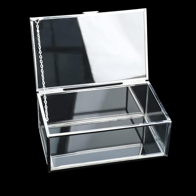 HighFree Vintage Glass Box with Lid - Clear Jewelry Glass Display Box Keepsake Box - Home Decor Decorative Box for Trinket Rings Bracelet (Silver, X-Small)