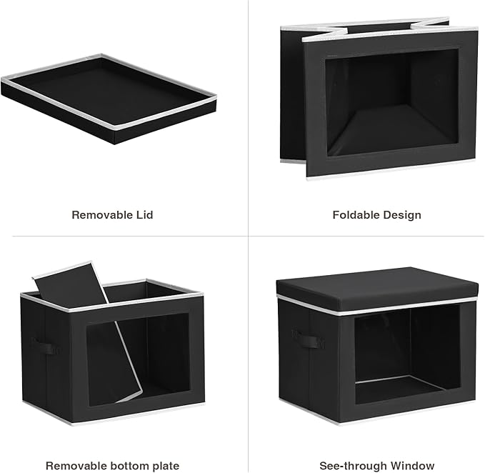 Homsorout Large Storage Bins with Lids - Fabric Storage Cubes with Window, Collapsible Bins for Clothes, 15.7 Inch Large Baskets for Bedroom, Dorm, Office, Black, 6 Pack