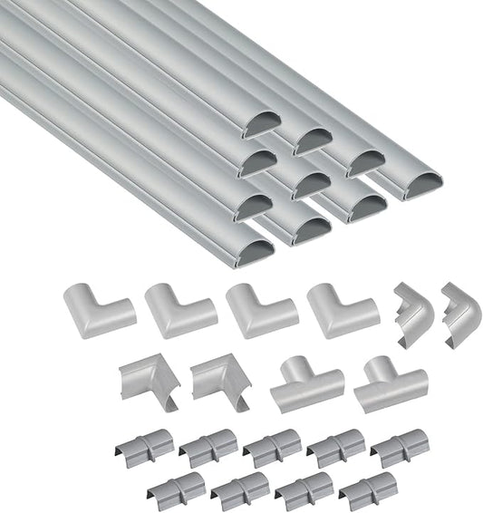 D-Line 157in Cord Cover Kit, Self-Adhesive Wire Hiders, Gray