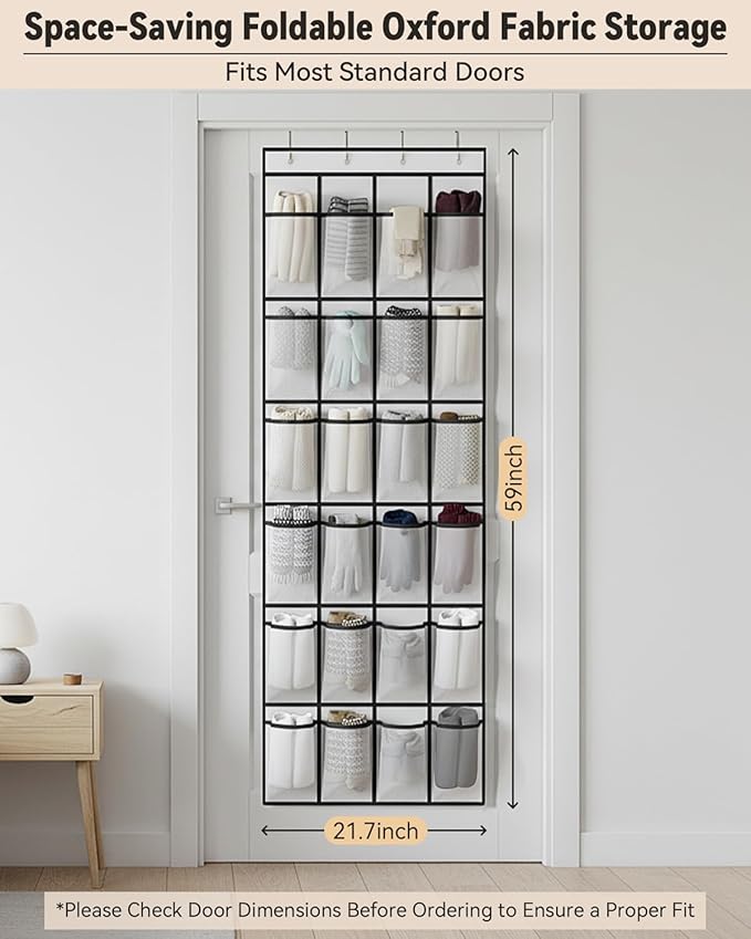 dodowin Over the Door Shoe Organizers, 2 Pack, Each with 24 Deep Mesh Pockets & 4 Metal Hooks, Over The Door Shoe Rack Space Saving Hanging Storage Holder for Closets, Shoes & Accessories, White