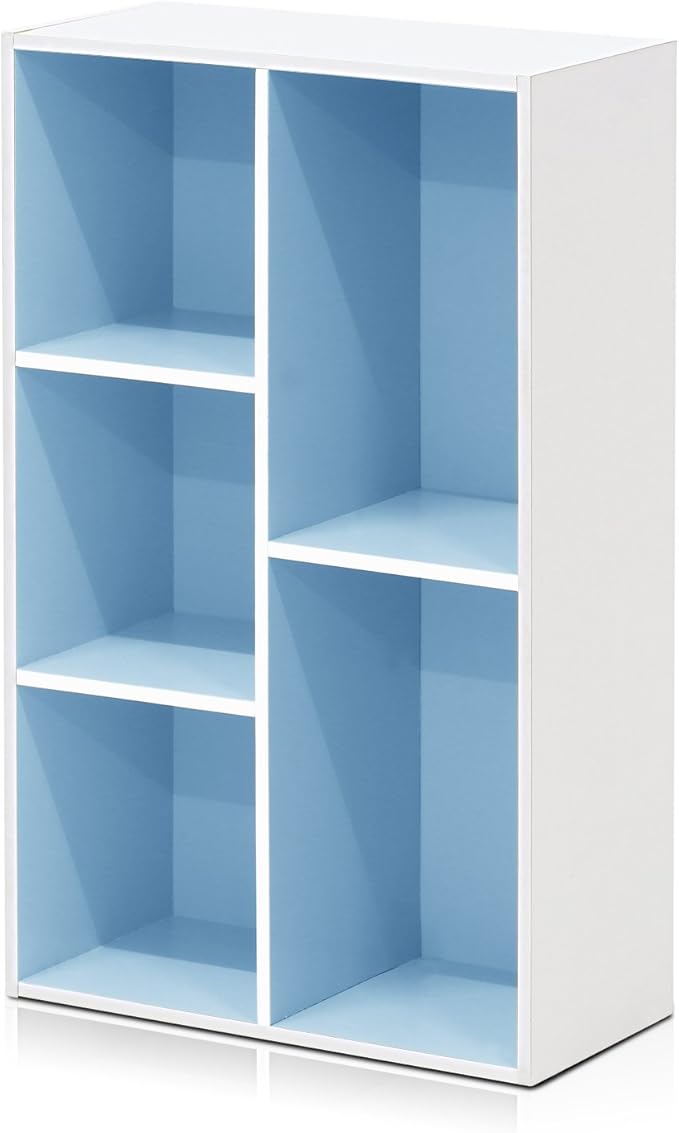 Furinno LUDER Book Shelf, 5-Cube Bookshelf, White/Light Blue