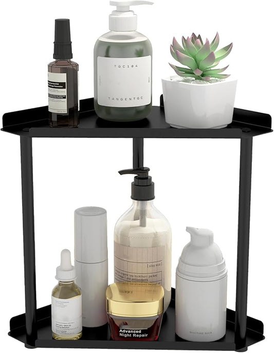 2 Tier Bathroom Counter Organizer, Vanity Organizer Corner Shelf, Black