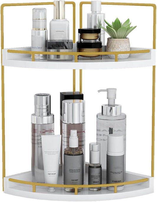 2-Tier Bathroom Counter Organizer, Vanity Counter Corner Shelf, Skincare, Gold