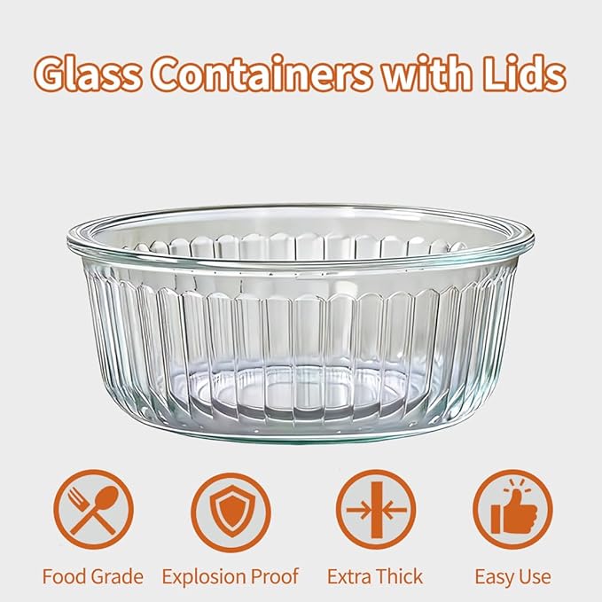 Small Round Glass Food Storage Containers with Lids