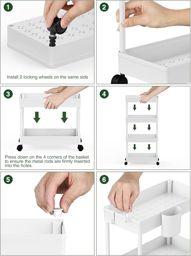 Slim Rolling Storage Cart, 7.1" W+White